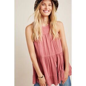 Anthropologie Women's Babydoll Tunic Georgia Tiered Sleeveless Pink Boho Small‎